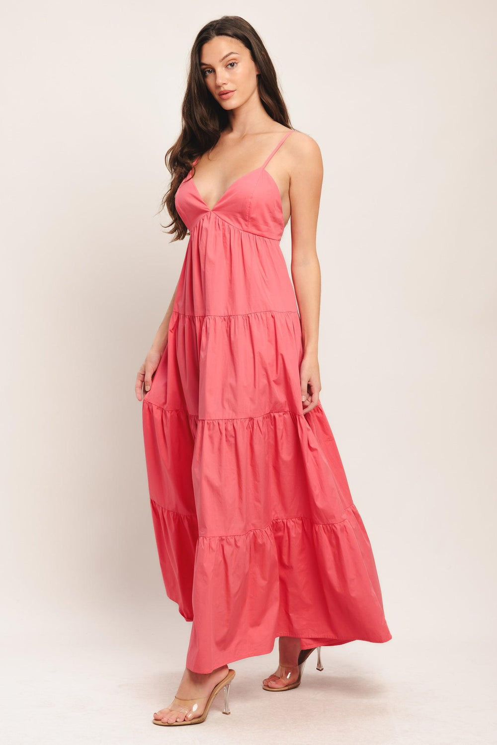 
A solid woven ankle dress featuring cami top, tiered skirt and bare back

Details:

Self : 100% Cotton
Lining : 100% Polyester

Size &amp; Fit

- Model is 5`8" And Wearing Size Small
- Measurements Taken From Size Small
- Approx. Length: 55"