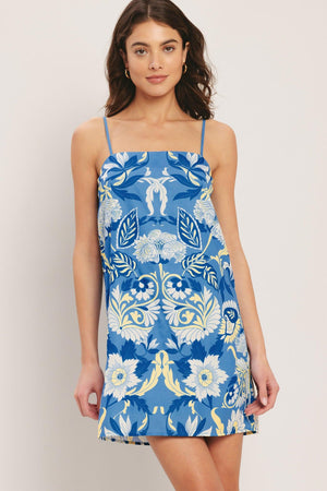 SANTORINI SKY WOVEN MINI SHIFT DRESS.
