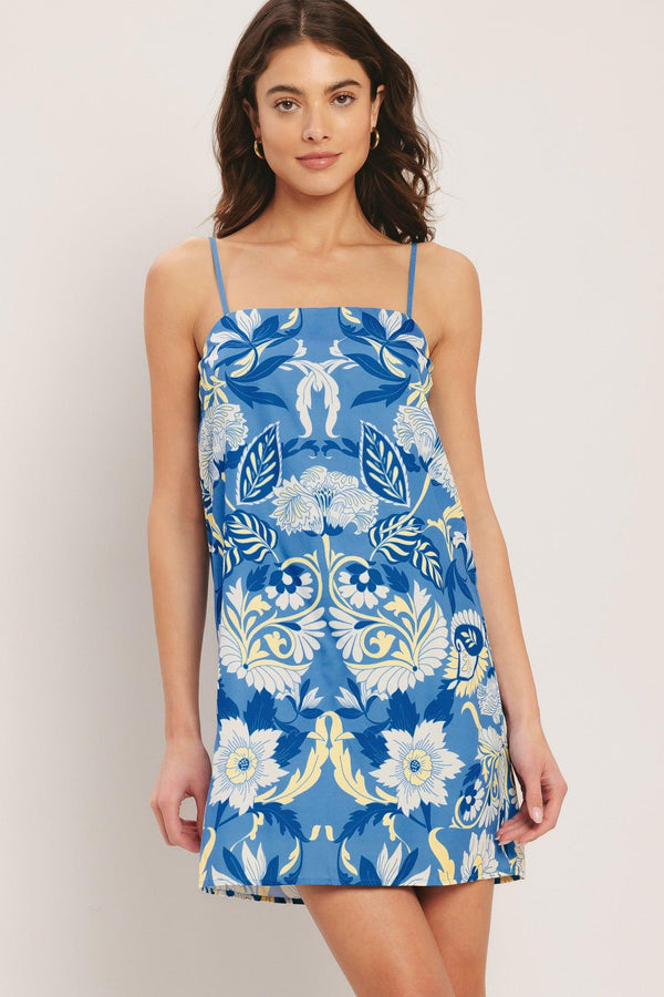 SANTORINI SKY WOVEN MINI SHIFT DRESS.