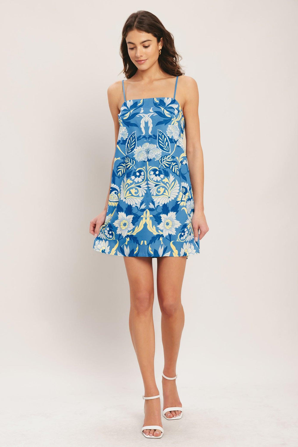 SANTORINI SKY WOVEN MINI SHIFT DRESS.