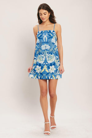 SANTORINI SKY WOVEN MINI SHIFT DRESS.