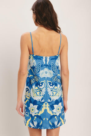 SANTORINI SKY WOVEN MINI SHIFT DRESS.