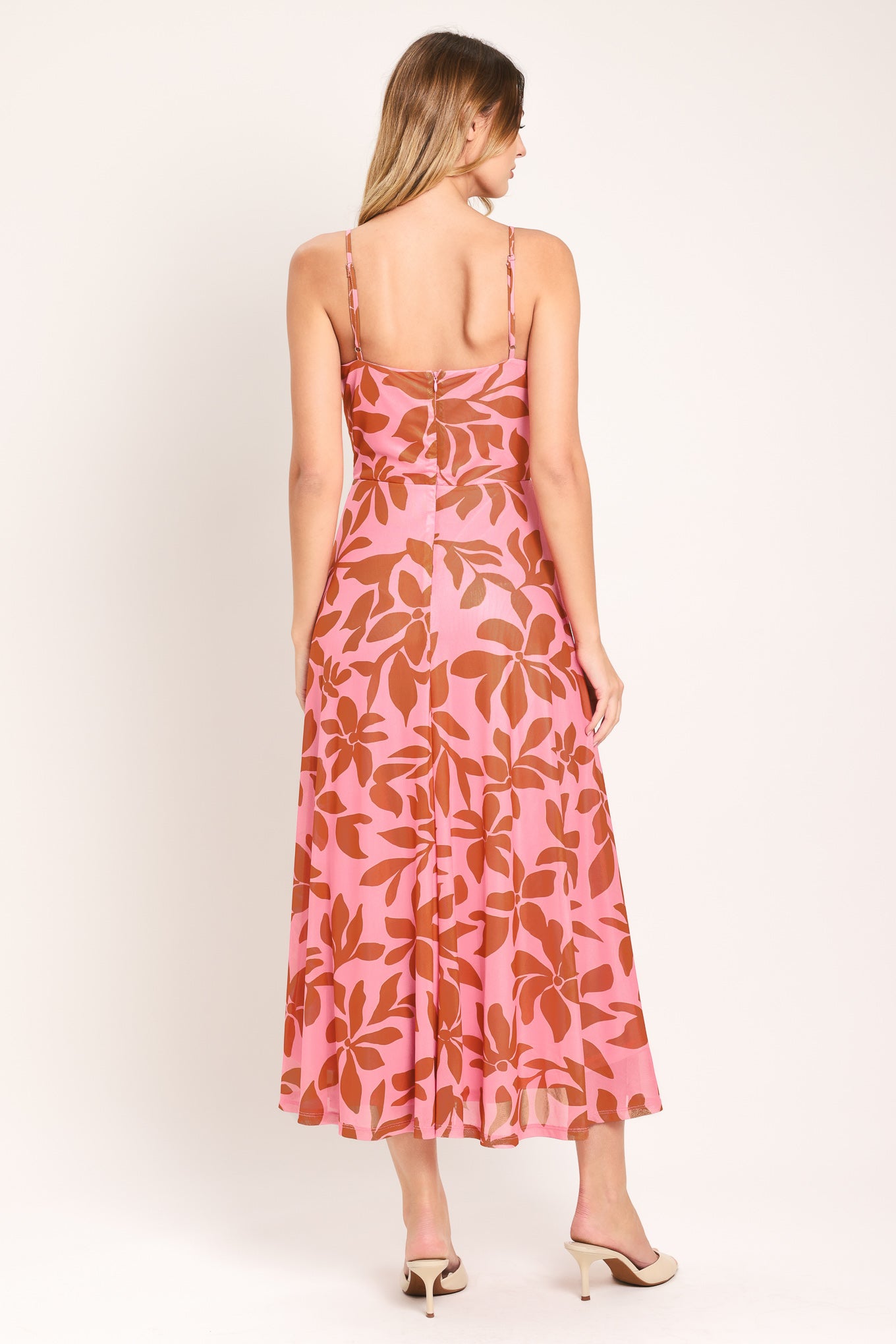 ROSY HAVEN POWER MESH MIDI DRESS.