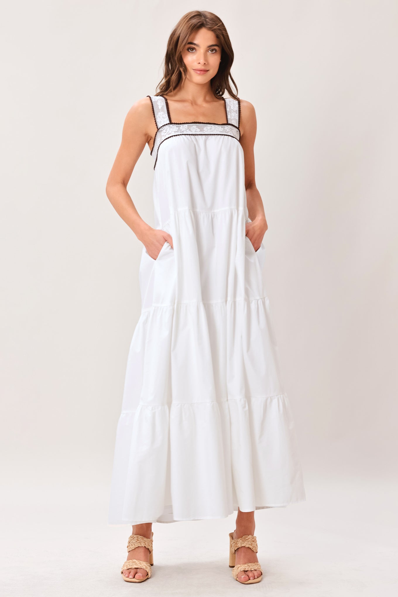 apron neckline maxi dress Apron Neck Midi Dress With Corset Waist OFF White / M