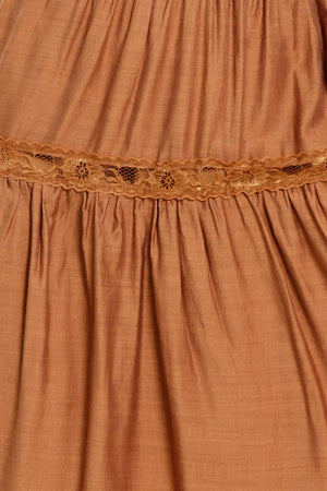 Close up of a brown maxi dress | Flying Tomato
