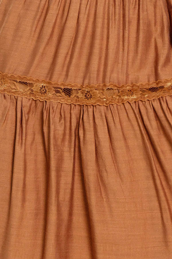 Close up of a brown maxi dress | Flying Tomato