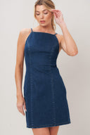SECOND SKIN DENIM MINI DRESS.