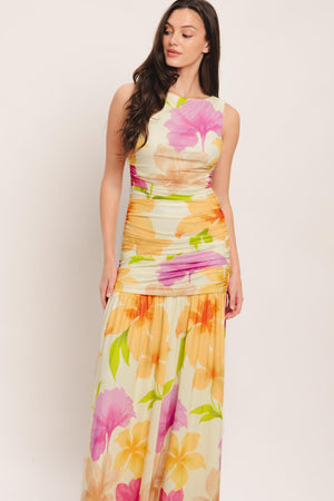 
A printed power mesh maxi dress featuring wide neckline, sleeveless, side shirring and back zipper closure

Details:

Self : 95% Polyester 5% Spandex
Lining : 100% Polyester

Size &amp; Fit

- Model is 5`8" And Wearing Size Small
- Measurements Taken From Size Small
- Approx. Length: 60"
