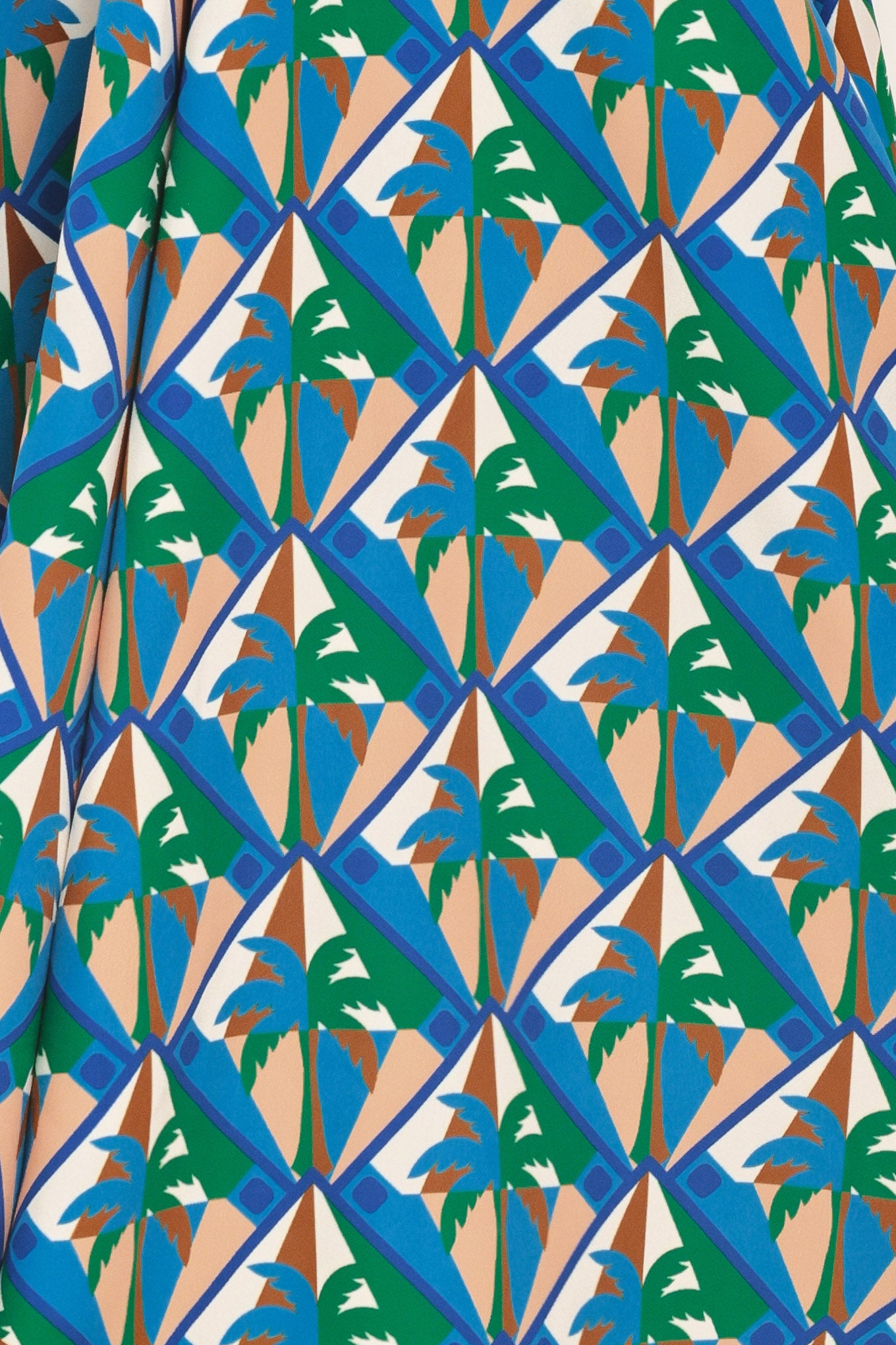Geometric pattern with palm trees in blue, green, and beige | Flying Tomato