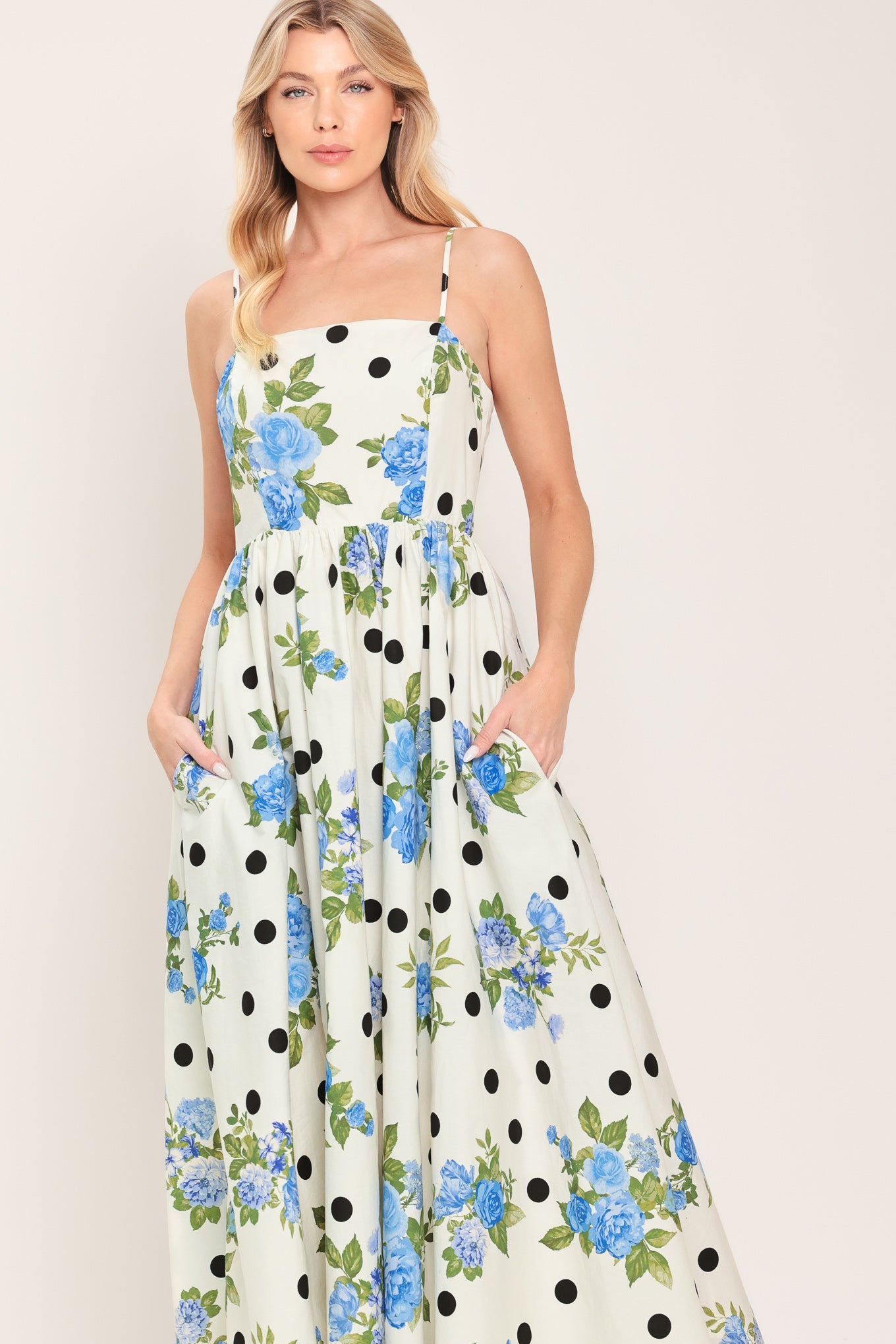 RETRO FLORA WOVEN MIDI DRESS, OFF White / S