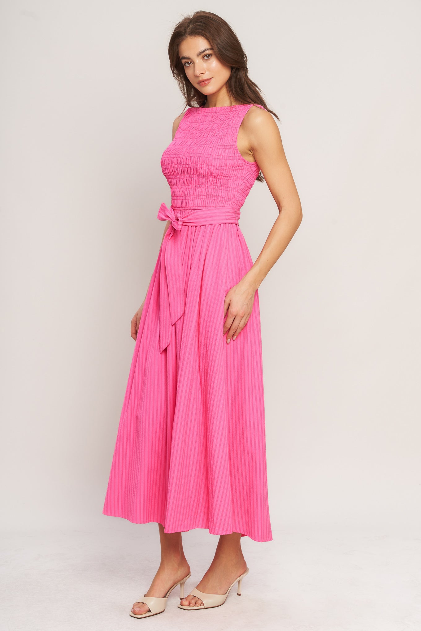 PINK RADIANCE WOVEN MIDI DRESS