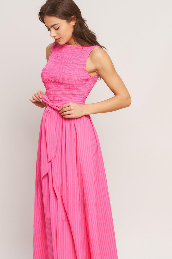 PINK RADIANCE WOVEN MIDI DRESS.