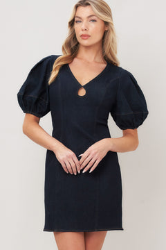 MIDNIGHT FEMME WOVEN MINI DRESS.