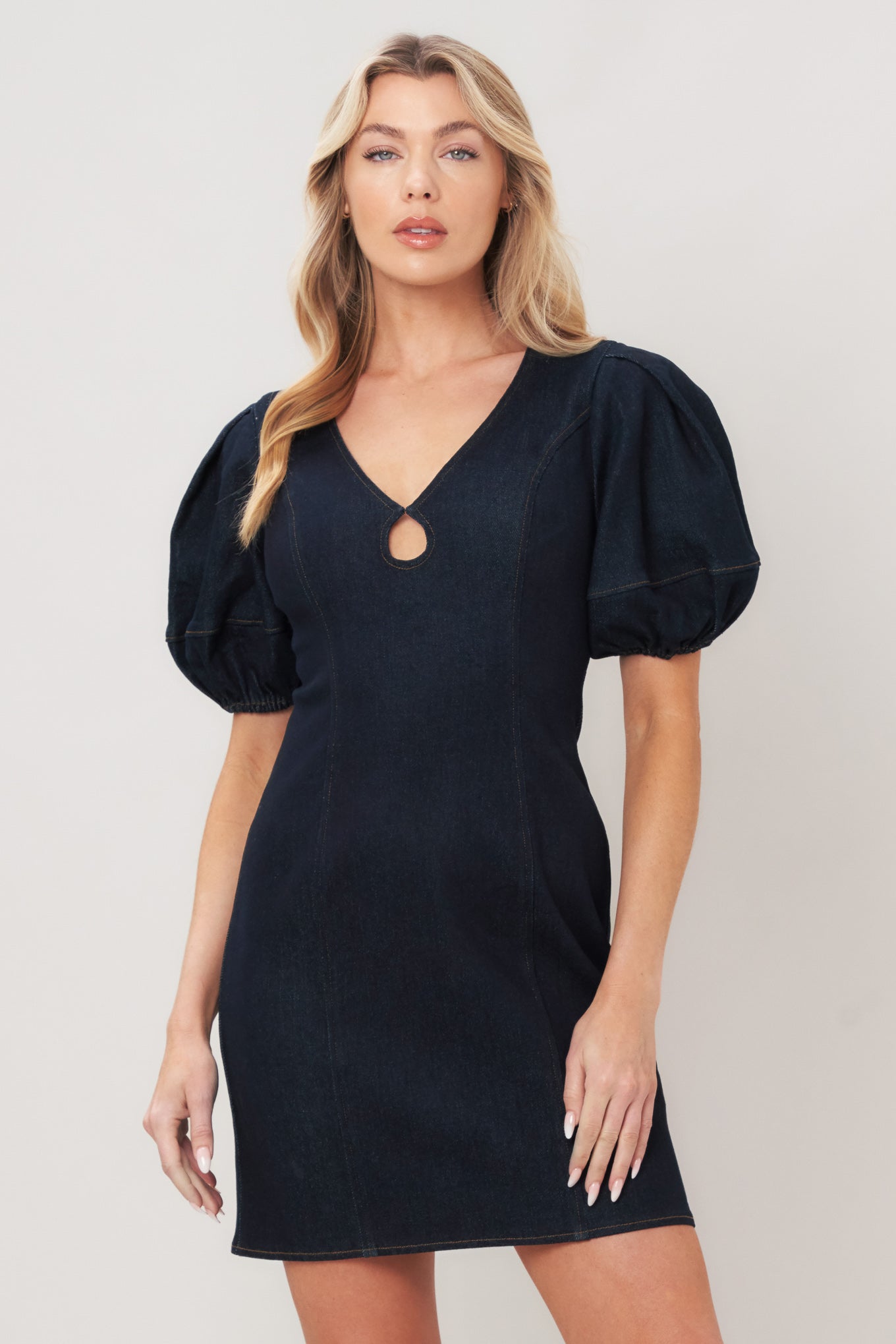 MIDNIGHT FEMME WOVEN MINI DRESS.