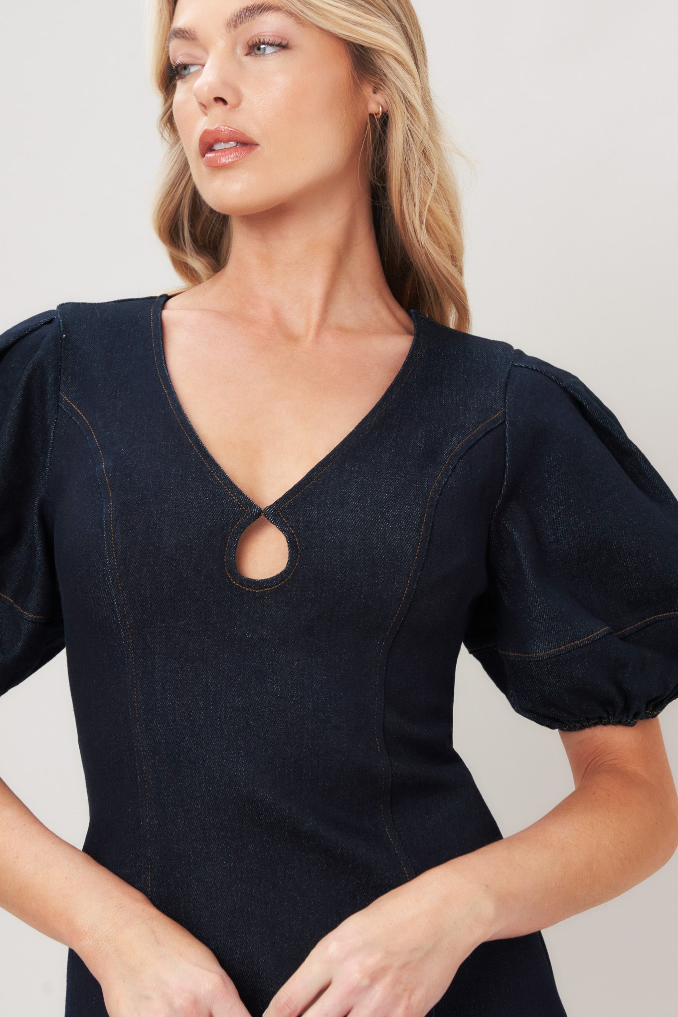 MIDNIGHT FEMME WOVEN MINI DRESS.