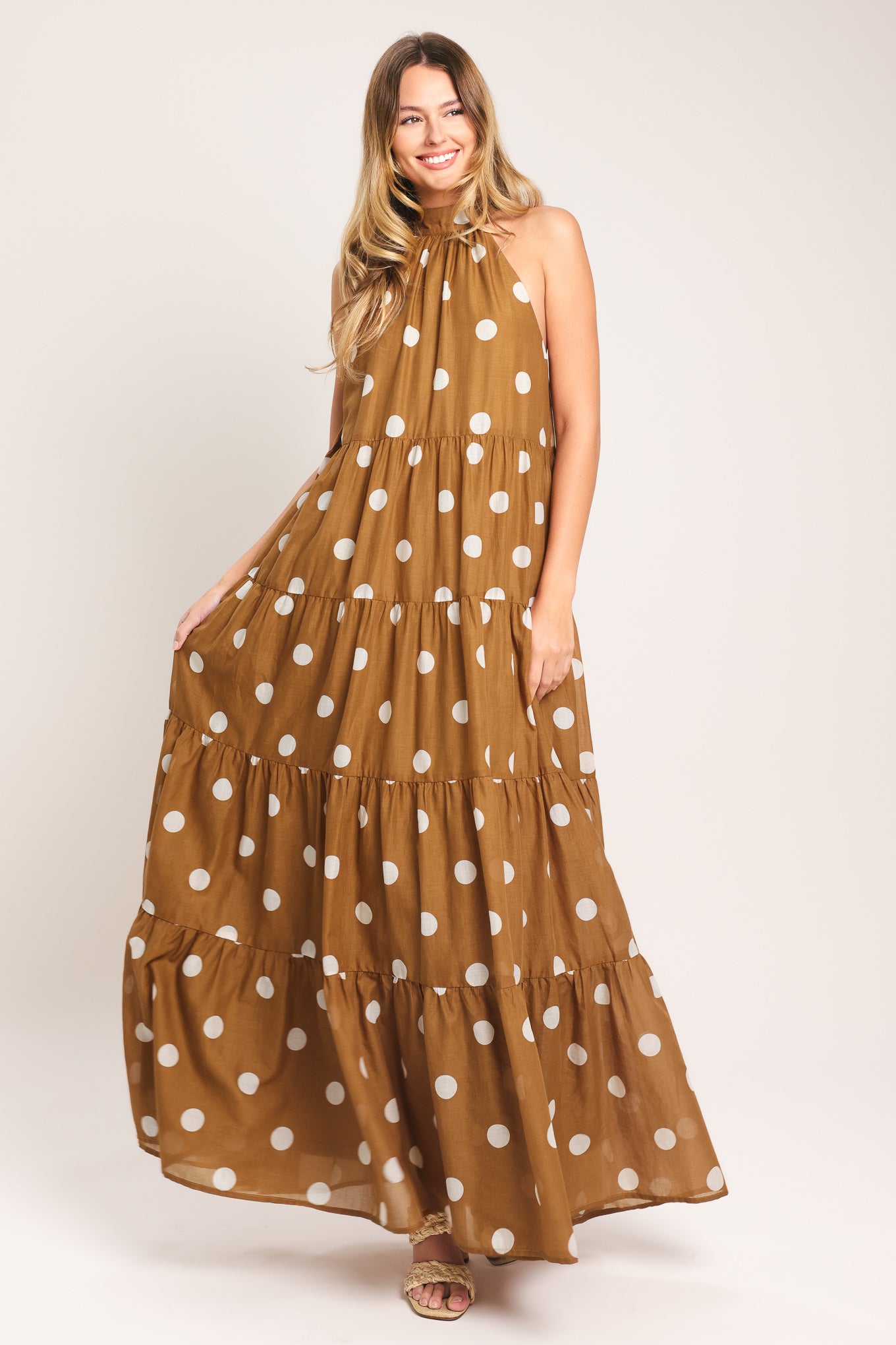 HONEY POLKA WOVEN MAXI DRESS.