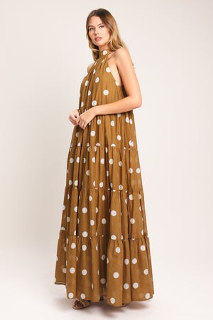 HONEY POLKA WOVEN MAXI DRESS.