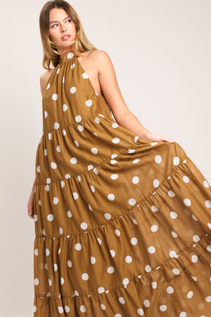 HONEY POLKA WOVEN MAXI DRESS.