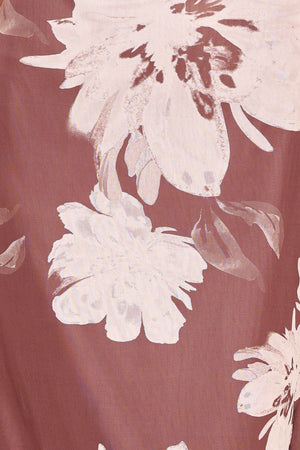 Woman wearing a dark mauve (red-bean tone) floral power mesh midi dress  | Flying Tomato