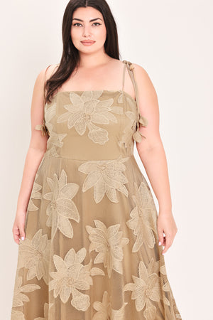 SANDY BLOOM FLORAL WOVEN LACE MIDI DRESS