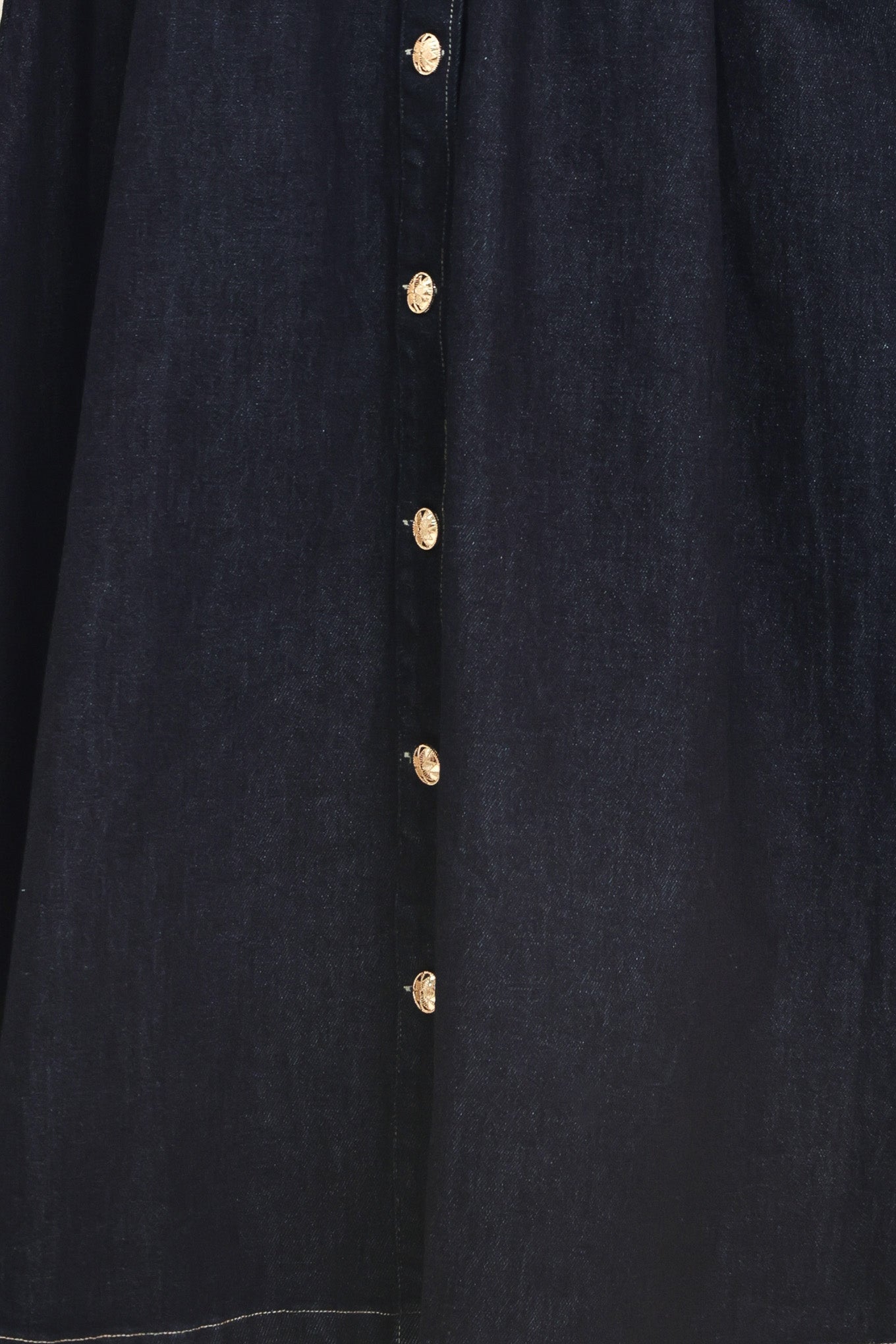Woman wearing a black sleeveless dark denim midi dress featuring collar, sleeveless, button down and full skirt | Flying Tomato