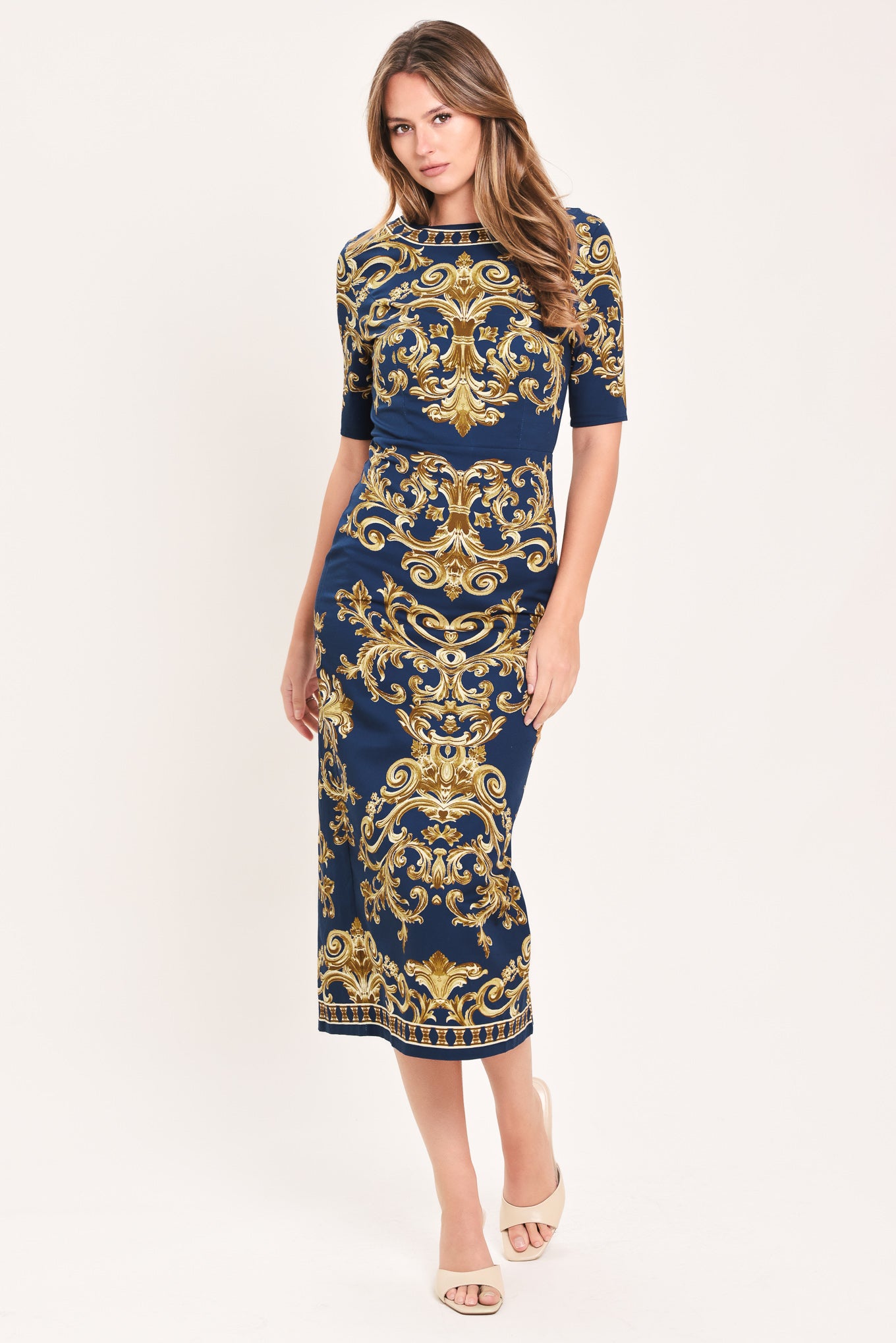 NOBLE GOLDEN FLOURISH WOVEN MIDI DRESS l FLYING TOMATO – Flying Tomato