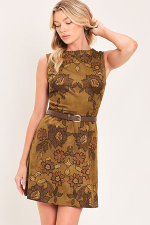 PECAN GARDEN POISE FAUX SUEDE MINI DRESS