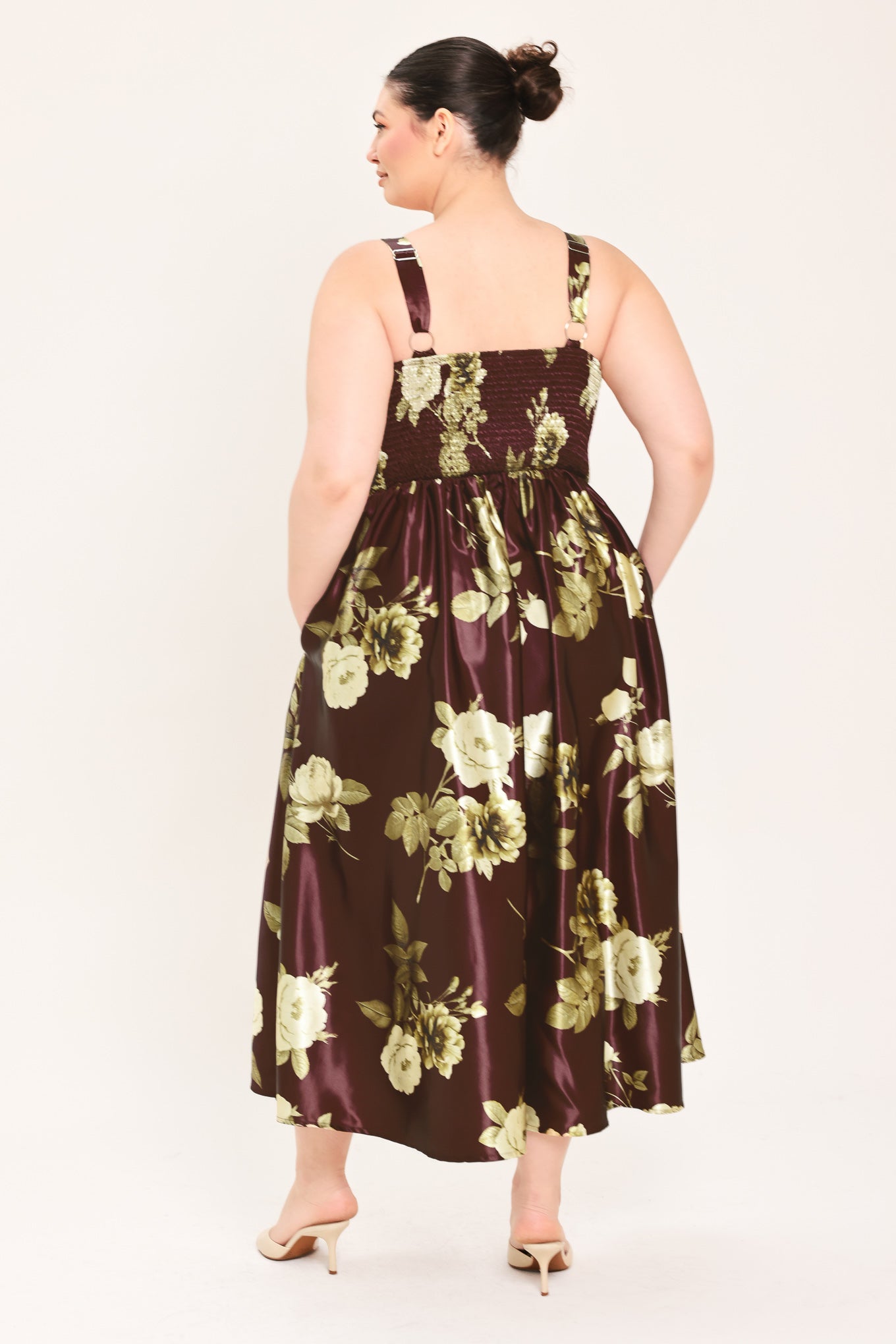 WINE GARDEN LULLABY WOVEN MIDI DRESS