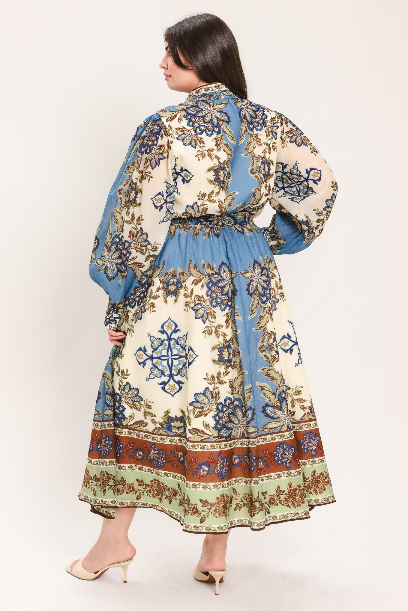 SKYBORNE ORNAMENTAL GRACE WOVEN MIDI SHIRT DRESS