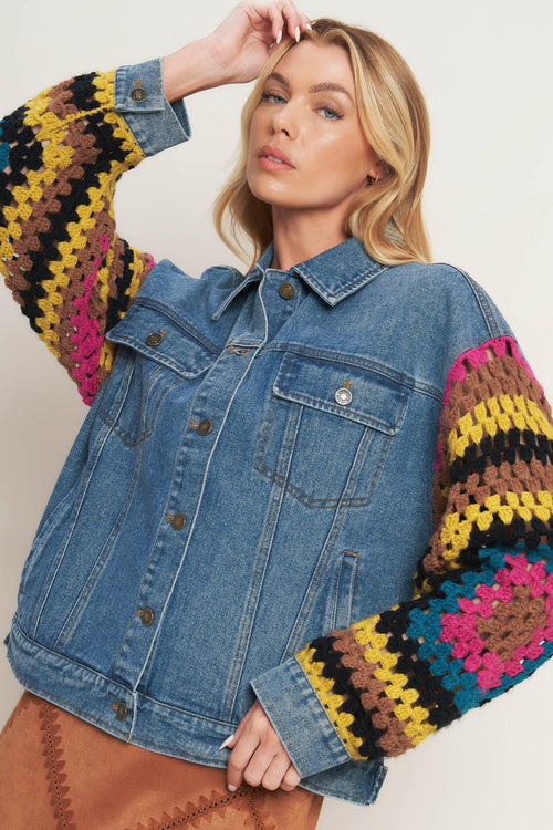 FESTIVAL WEAVE WASHED DENIM JACKET.