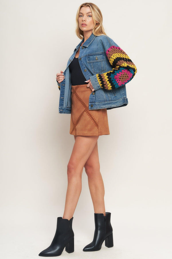 FESTIVAL WEAVE WASHED DENIM JACKET.