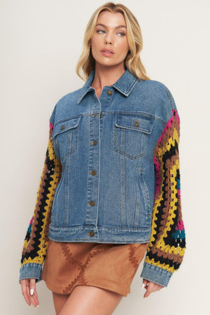 FESTIVAL WEAVE WASHED DENIM JACKET.