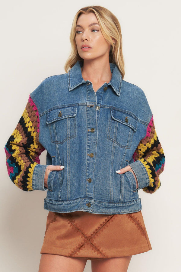 FESTIVAL WEAVE WASHED DENIM JACKET.
