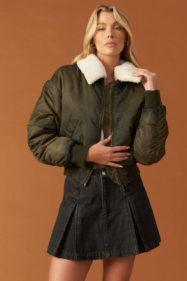 IN A TRANCE WOVEN BOMBER JACKET.
