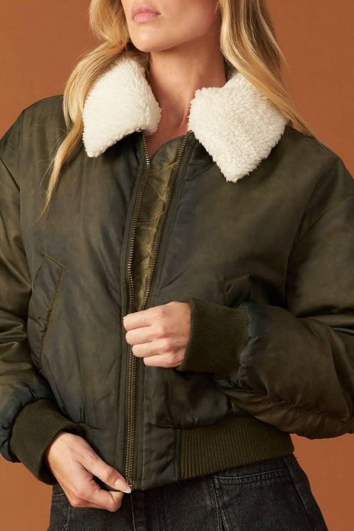 IN A TRANCE WOVEN BOMBER JACKET.