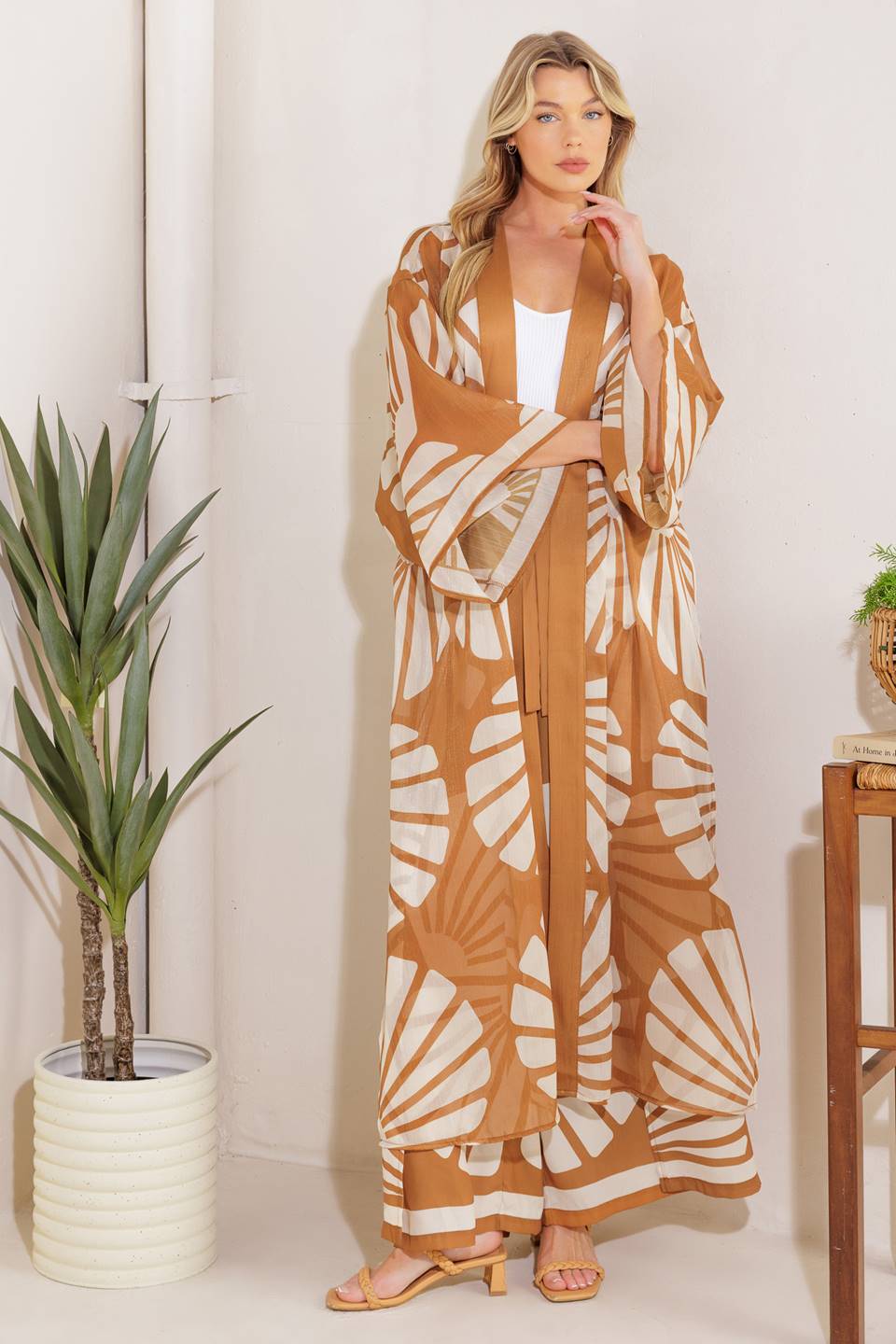 AWAITING LOVE WOVEN KIMONO COVER UP AND PANT SET