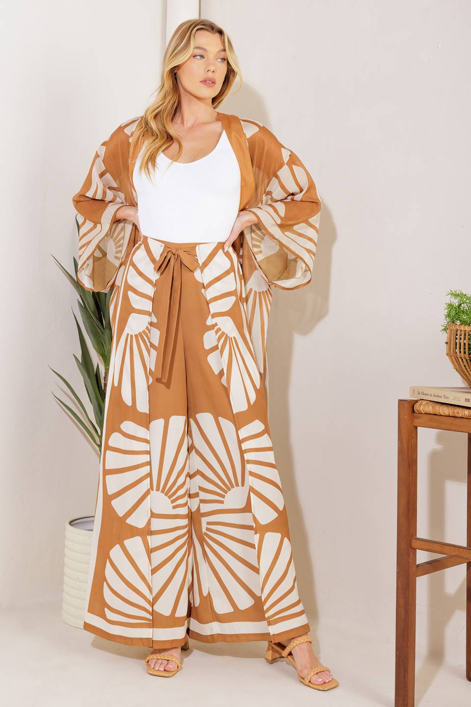 AWAITING LOVE WOVEN KIMONO COVER UP AND PANT SET