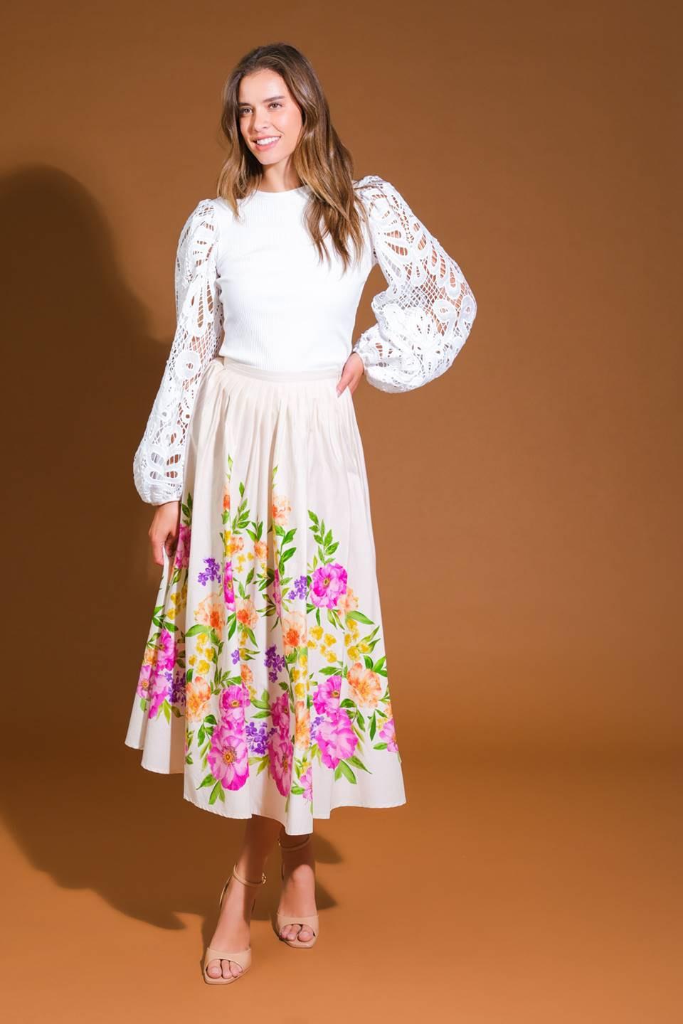 SAGAMORE CREEK LAND WOVEN MIDI SKIRT.