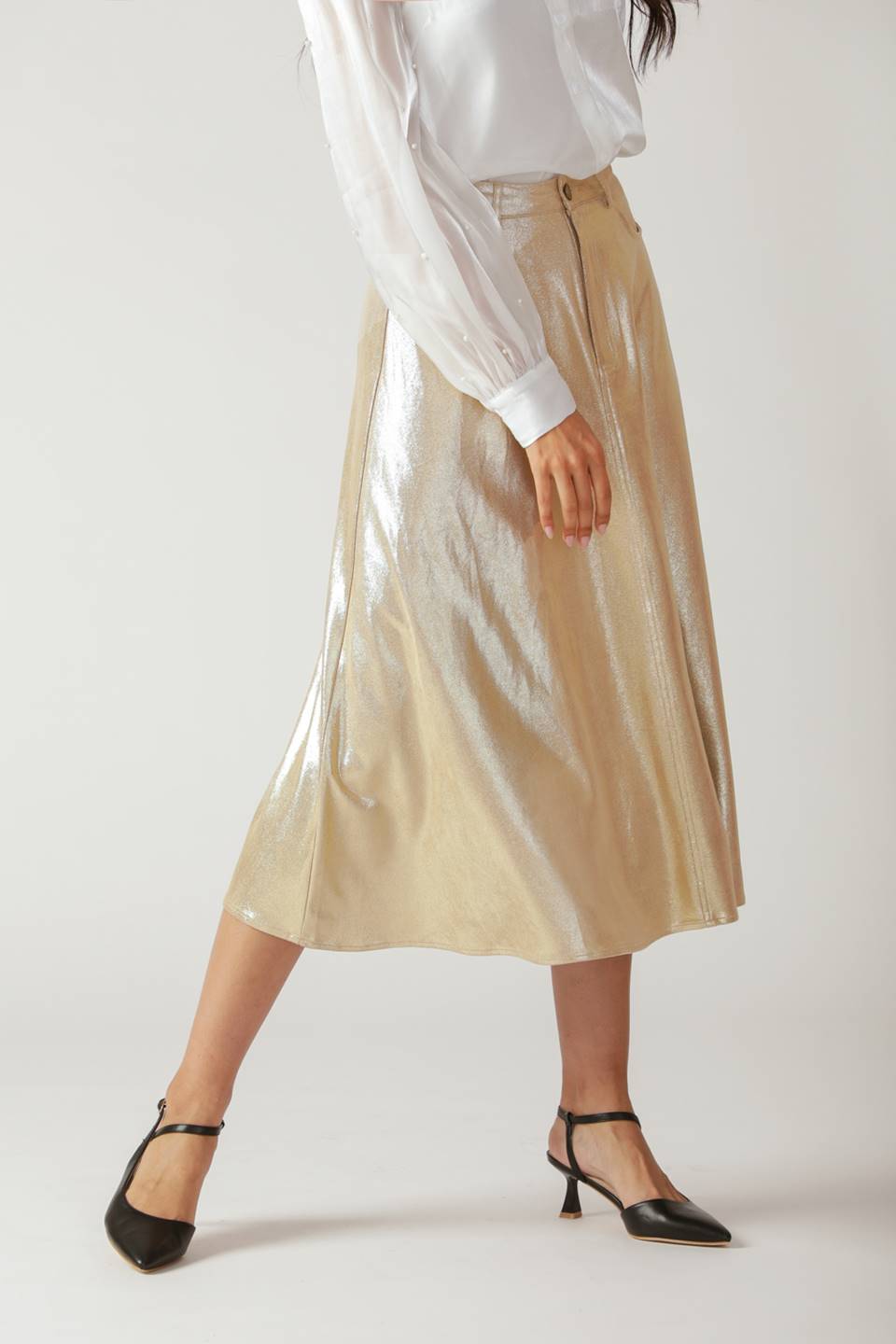 MYSTIC TWILIGHT FAUX LEATHER MIDI SKIRT