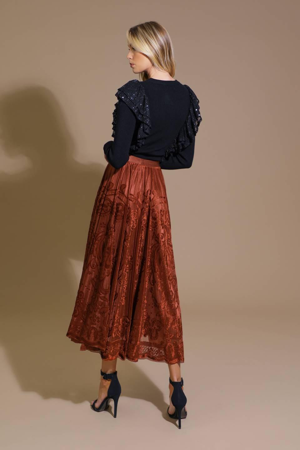 EASE MY MIND VELVET MIDI SKIRT.