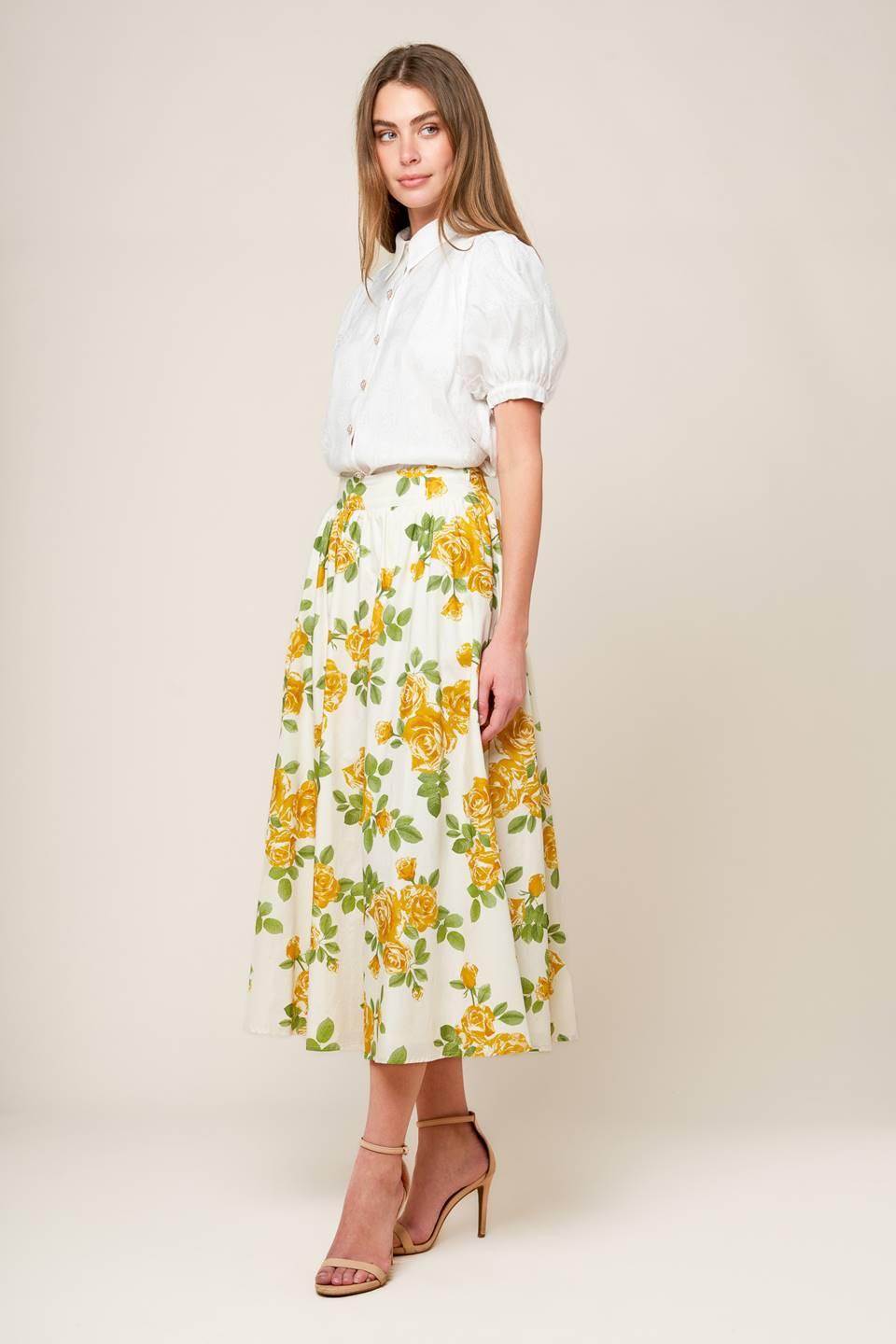 EVERY SUNDAY CREAM WOVEN MIDI SKIRT.
