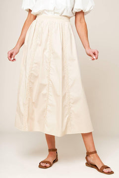 LAYTON CREAM WOVEN MIDI SKIRT.