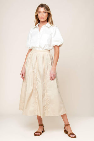 LAYTON CREAM WOVEN MIDI SKIRT.