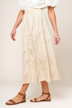 LAYTON CREAM WOVEN MIDI SKIRT.