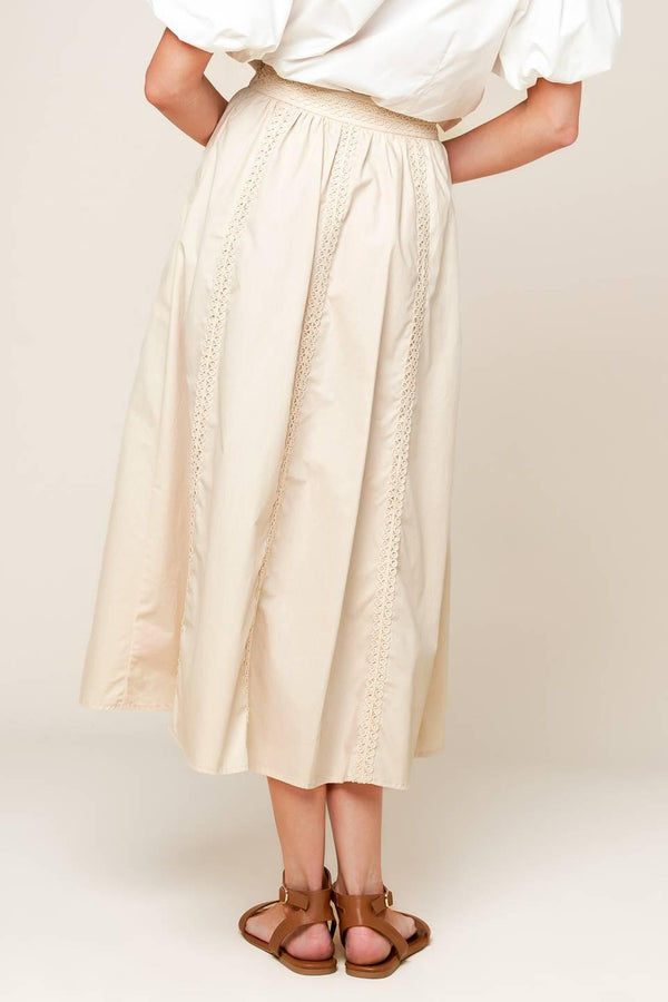 LAYTON CREAM WOVEN MIDI SKIRT.