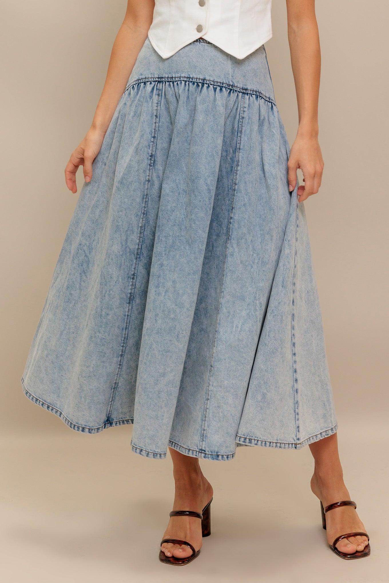 AMERICAN BLEND DENIM MIDI SKIRT.