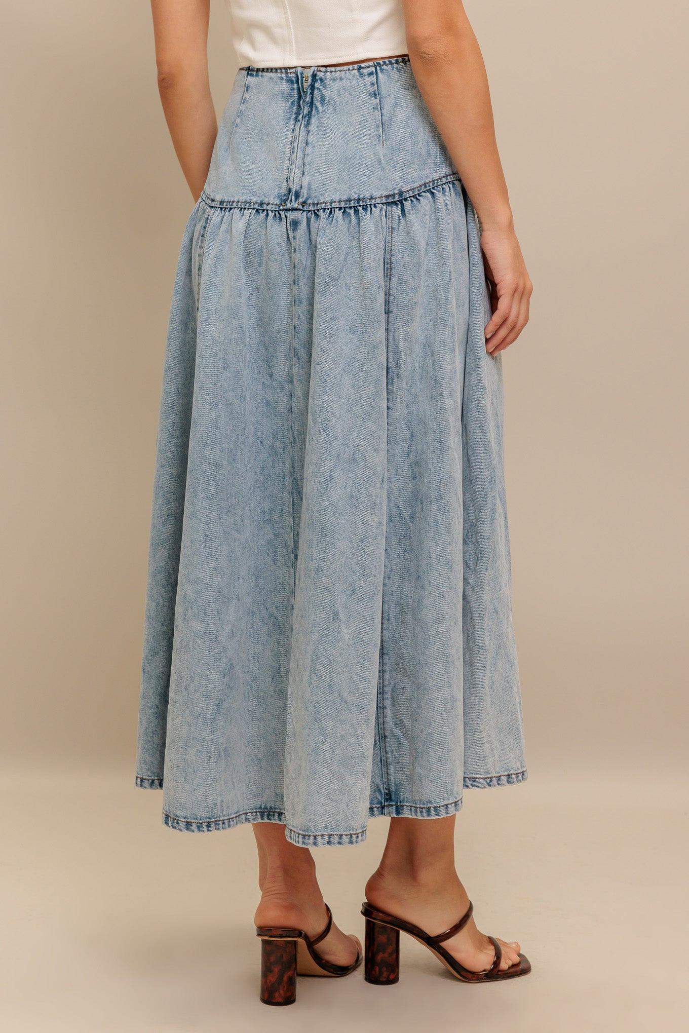AMERICAN BLEND DENIM MIDI SKIRT.