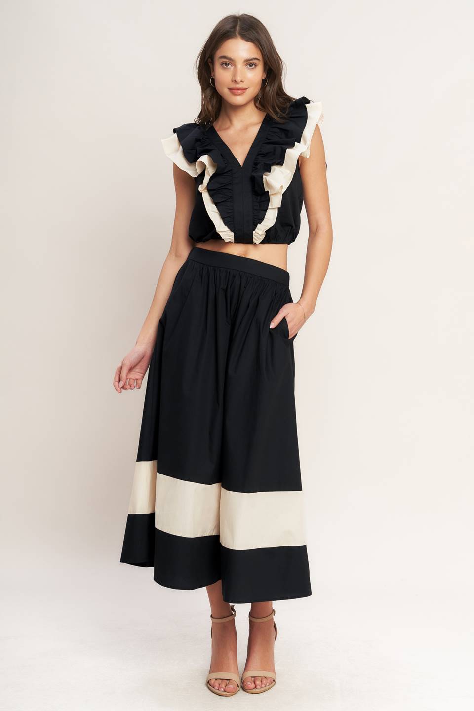 GALLERY CONTRAST FULL MIDI SKIRT