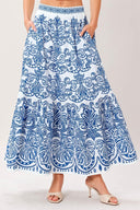 AZURE ORNATE WOVEN FULL MIDI SKIRT.