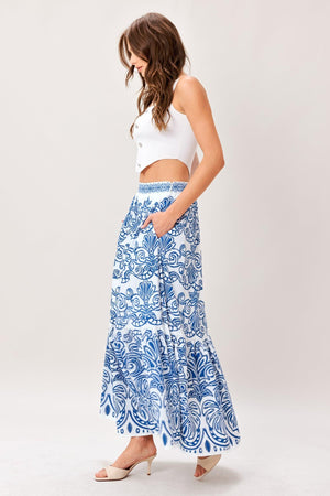 AZURE ORNATE WOVEN FULL MIDI SKIRT.